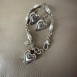 Brighton Silver Heart Charm Bracelet and Earrings